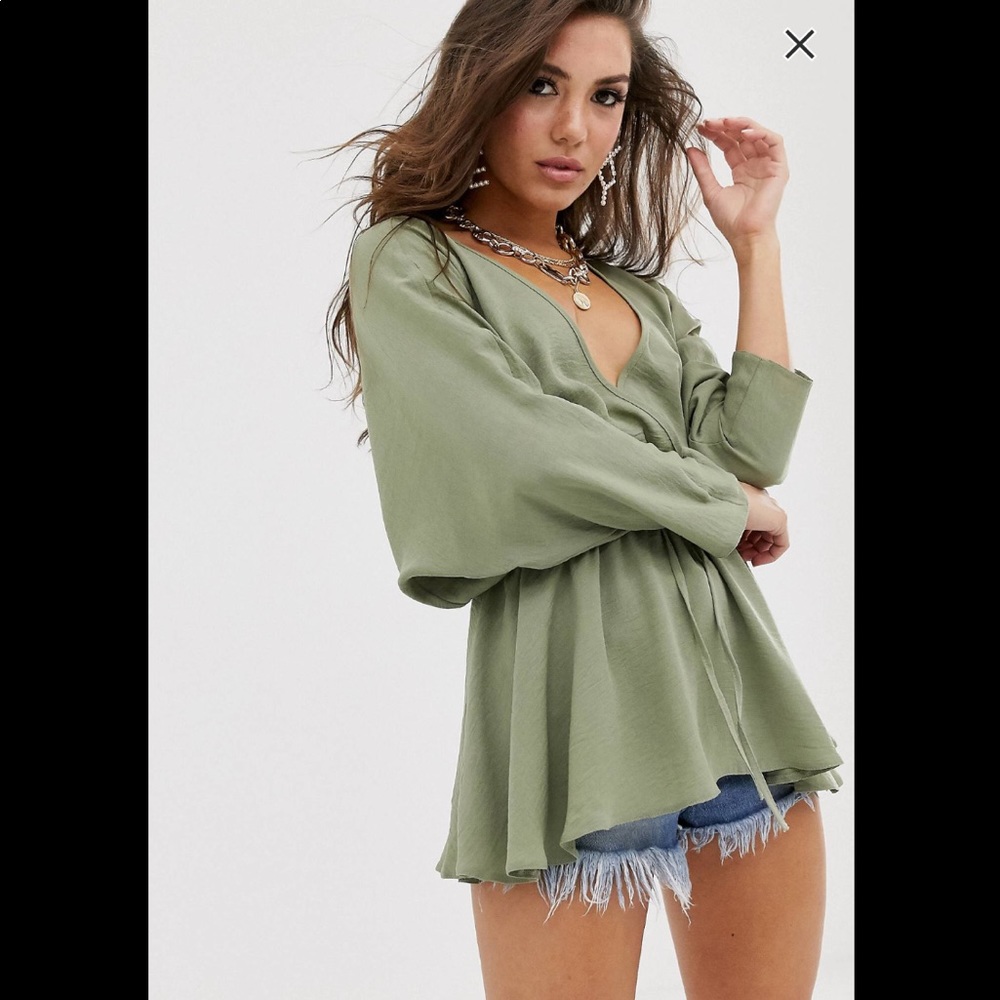 ASOS DESIGN Sleeve Top with tie waist